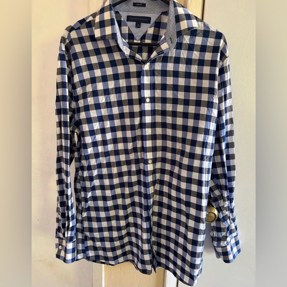 Tommy Hilfiger  Navy and White Plaid Shirt sz 16 32/33